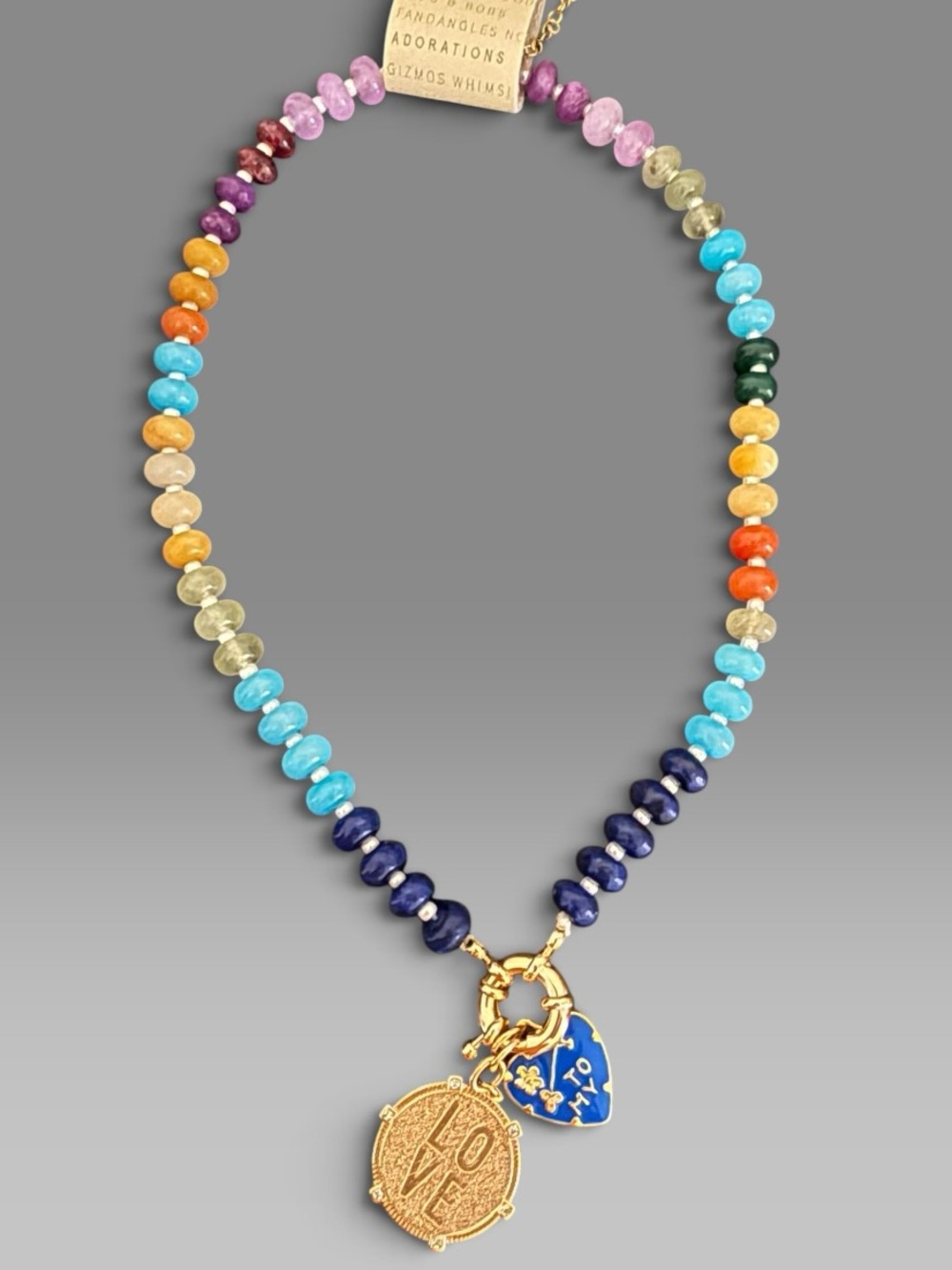 Anthropologie Multicolor Beaded Necklace with Gold Charms NWT 14K Gold Plated